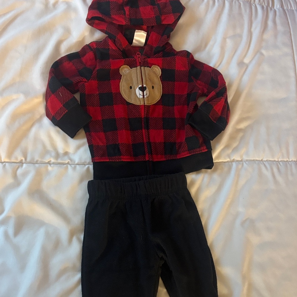 Child of Mine Red and Black Plaid Bear Hoodie Set